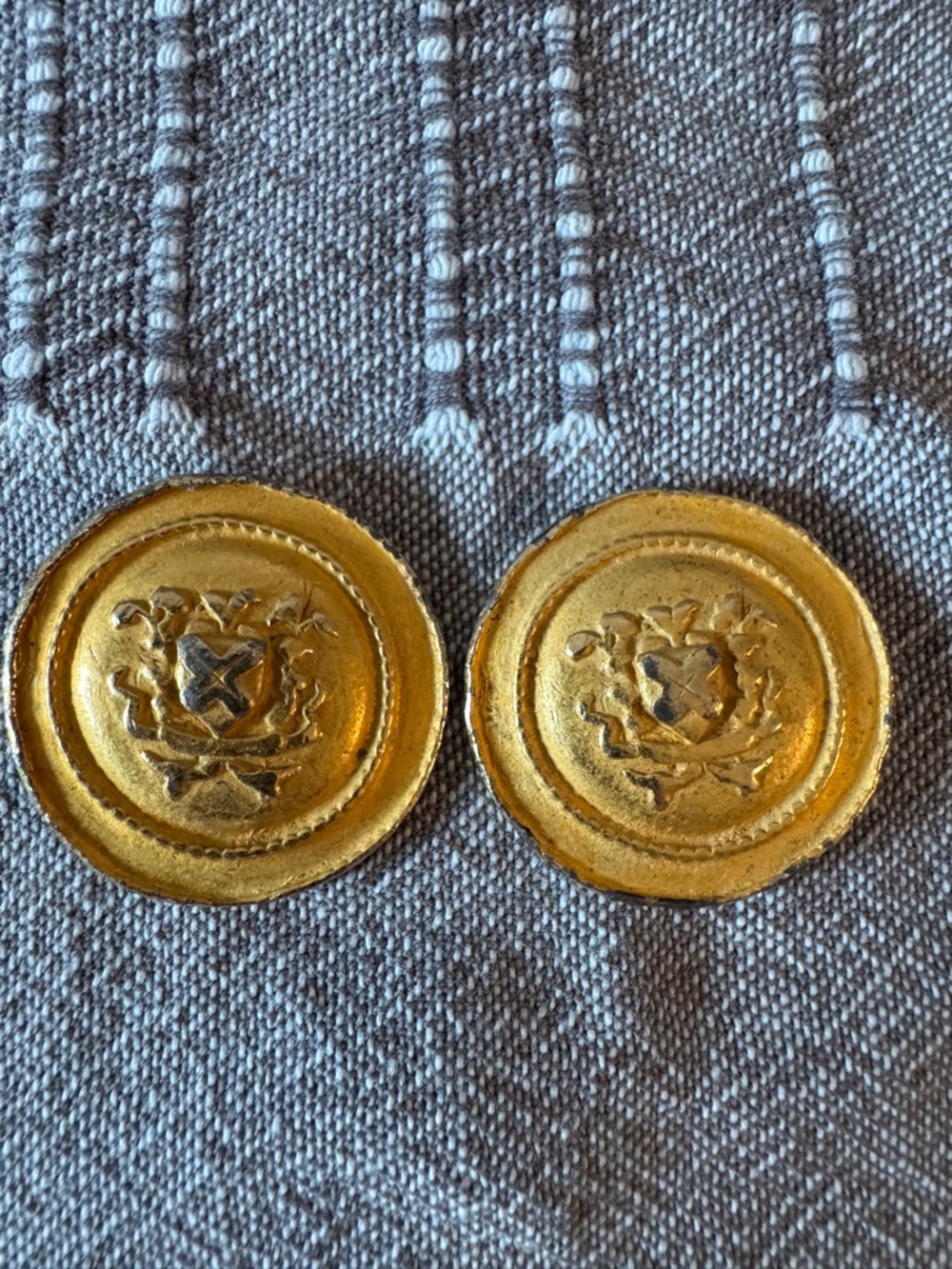 Vintage Set of 2 Gold Crest Decorative Metal Buttons